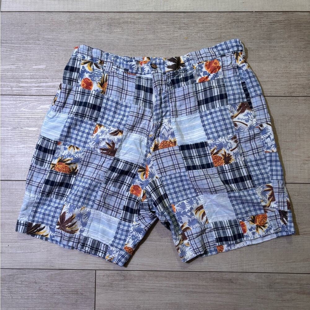 Vintage Charleston Twills Patchwork Madras Plaid Shorts Pineapple Blue | 40 |